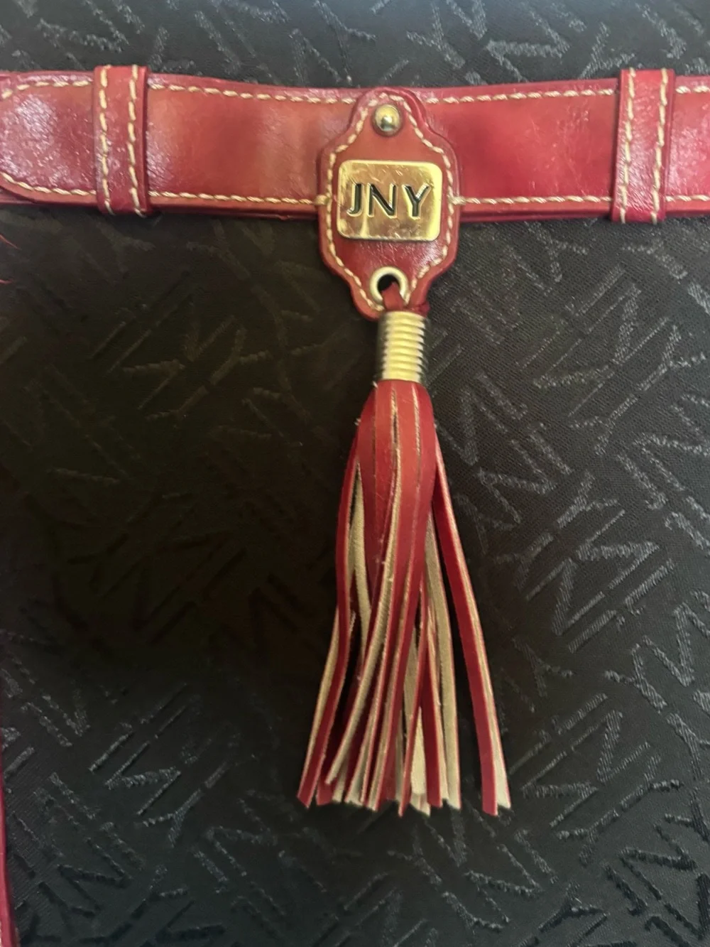 JNY Black Tote with Burgundy Trim and Tassel